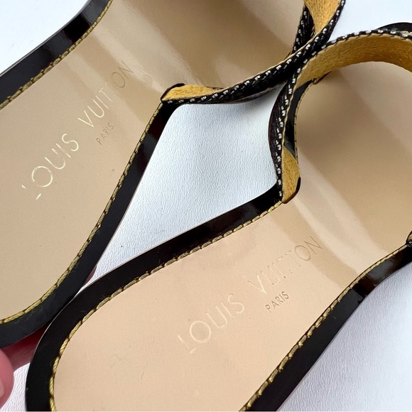 LOUIS VUITTON | Y2K Monogram Paris Logo Ribbon Kitten Heel Sandals Slides 37.5 - Picture 12 of 12